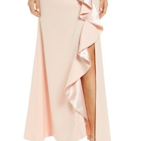 VINCE CAMUTO Ruffle Slit Trumpet Gown Blush Size 6 - Picture 4 of 7